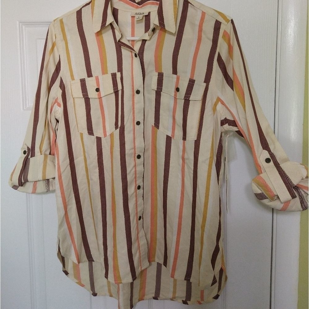 NWT A.n.a. Stripe Multicolored Collar Blouse S